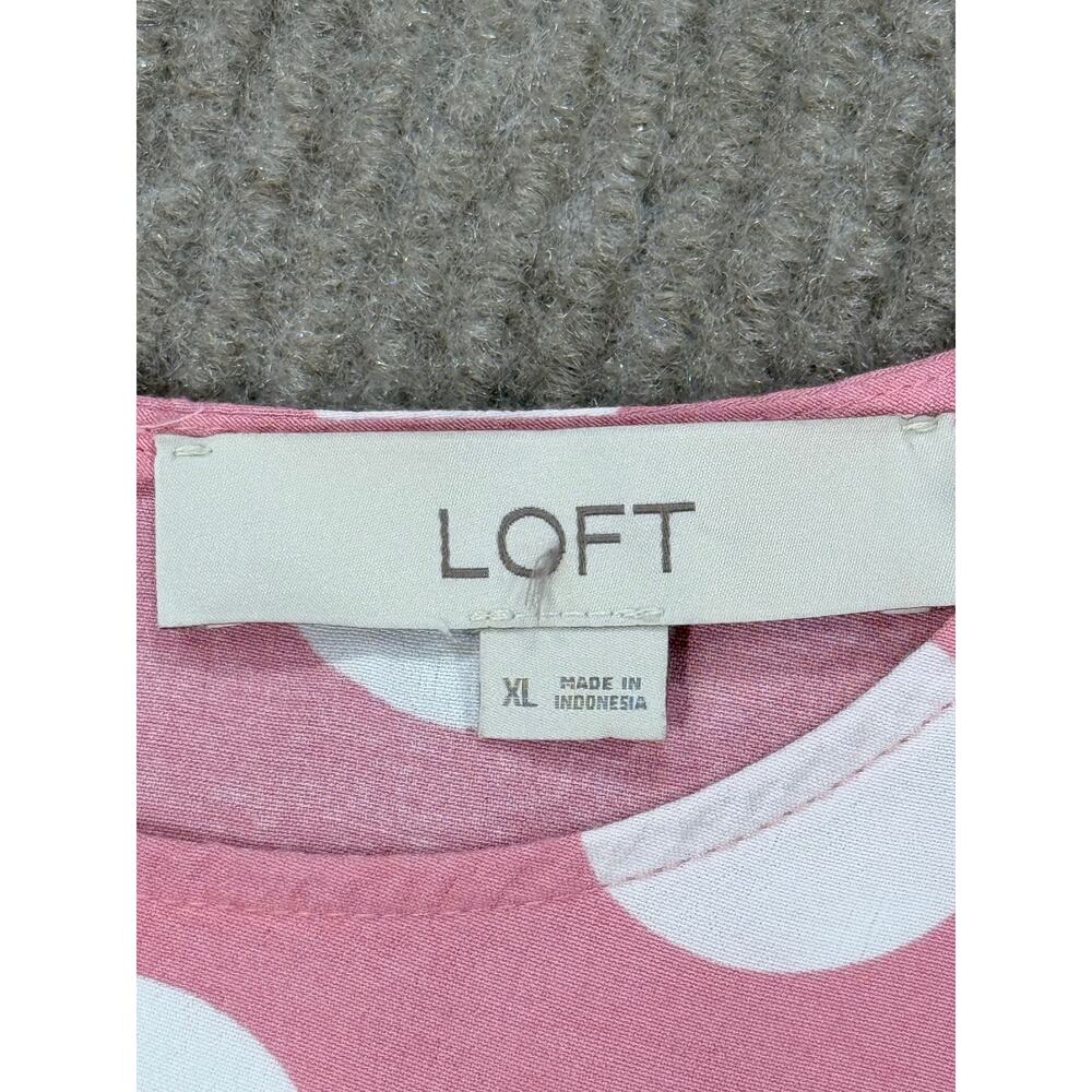 LOFT Pink Polka Dot Long Sleeve Viscose Swing Dress XL - Picture 3 of 9